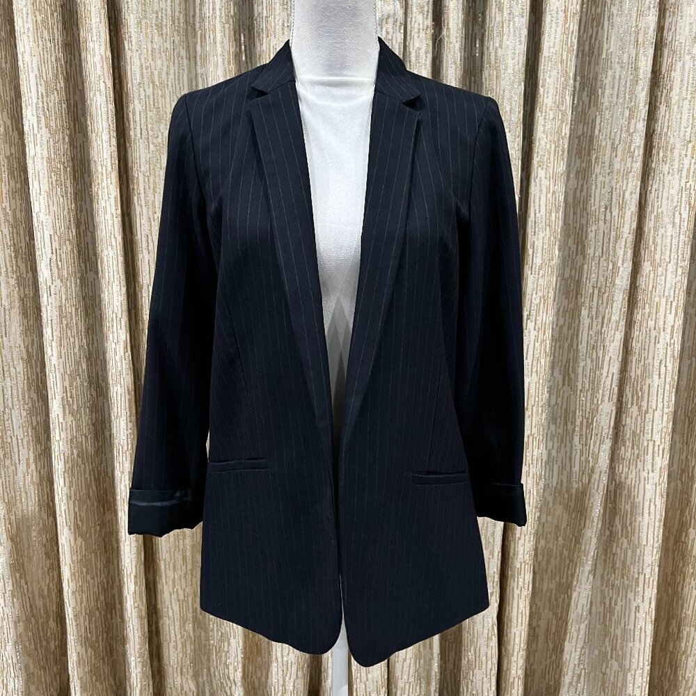 Excellent Condition Topshop Navy Pinstripe Open Style Blazer